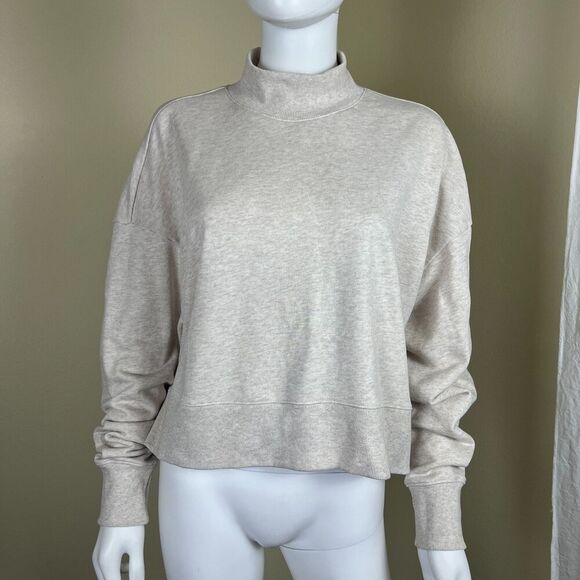 MONKI Sweaters - MONKI Women Size S Oatmeal Cotton Mock Neck Boxy Sweatshirt Minimalist Casual